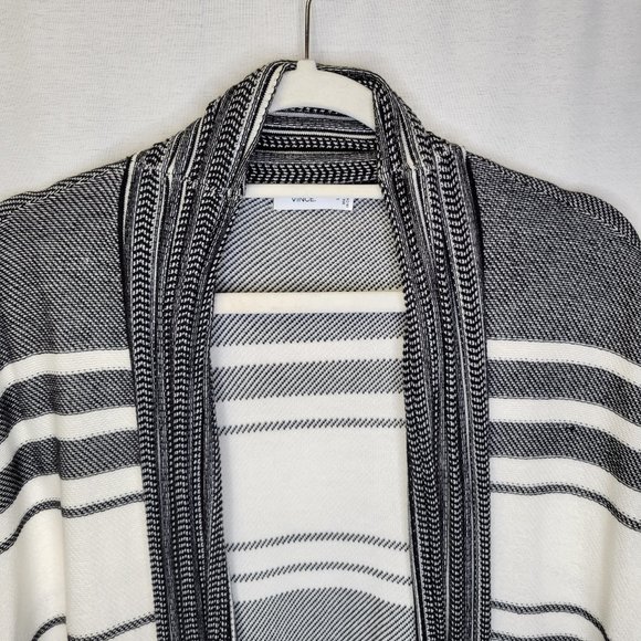 Vince Women's Small Long Cardigan Sweater Black White Knit Short Sleeve - Picture 3 of 7